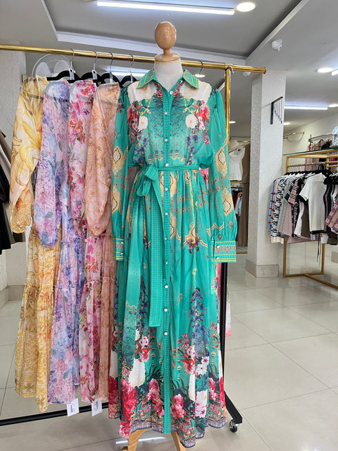 Collar Down Long Sleeves Maxi Dress